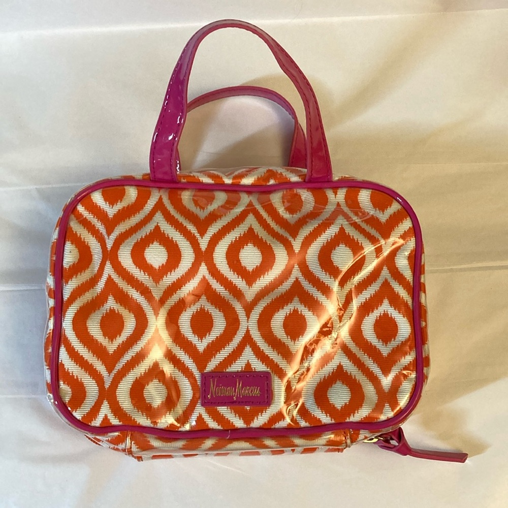 Neiman Marcus Orange & Pink Patterned Cosmetic Bag